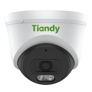 Cámara torreta Tiandy TC-C320N 2MP con IR 30 m, micrófono integrado y carcasa resistente.