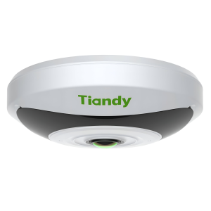 Cámara ojo de pez Tiandy TC-C35VN 5MP con IR 30 m, micrófono integrado, ranura microSD y alimentación PoE.