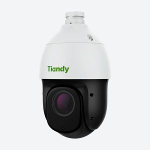 Cámara PTZ Tiandy TC-H344S 4MP con zoom 25×, IR 150 m, analíticas IA e IP66 para seguridad perimetral.