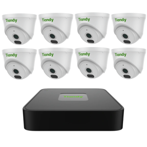 Combo Tiandy 8 cámaras domo 2MP ColorMaker + NVR 8 canales PoE TC-R3108 H.265 IP67